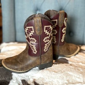 Twister Toddlers' Blake Burgundy and Brown Square Toe Cowboy Boots